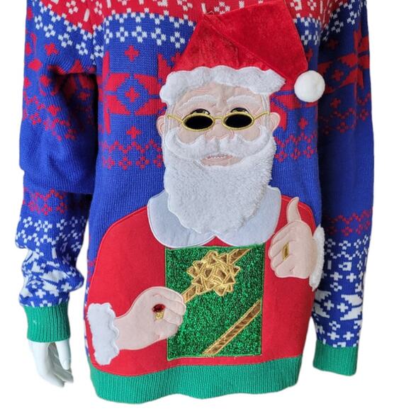Holiday Time Womens Ugly Christmas Sweater Sz Large Santa XMas Holiday Fair Isle - Picture 2 of 6
